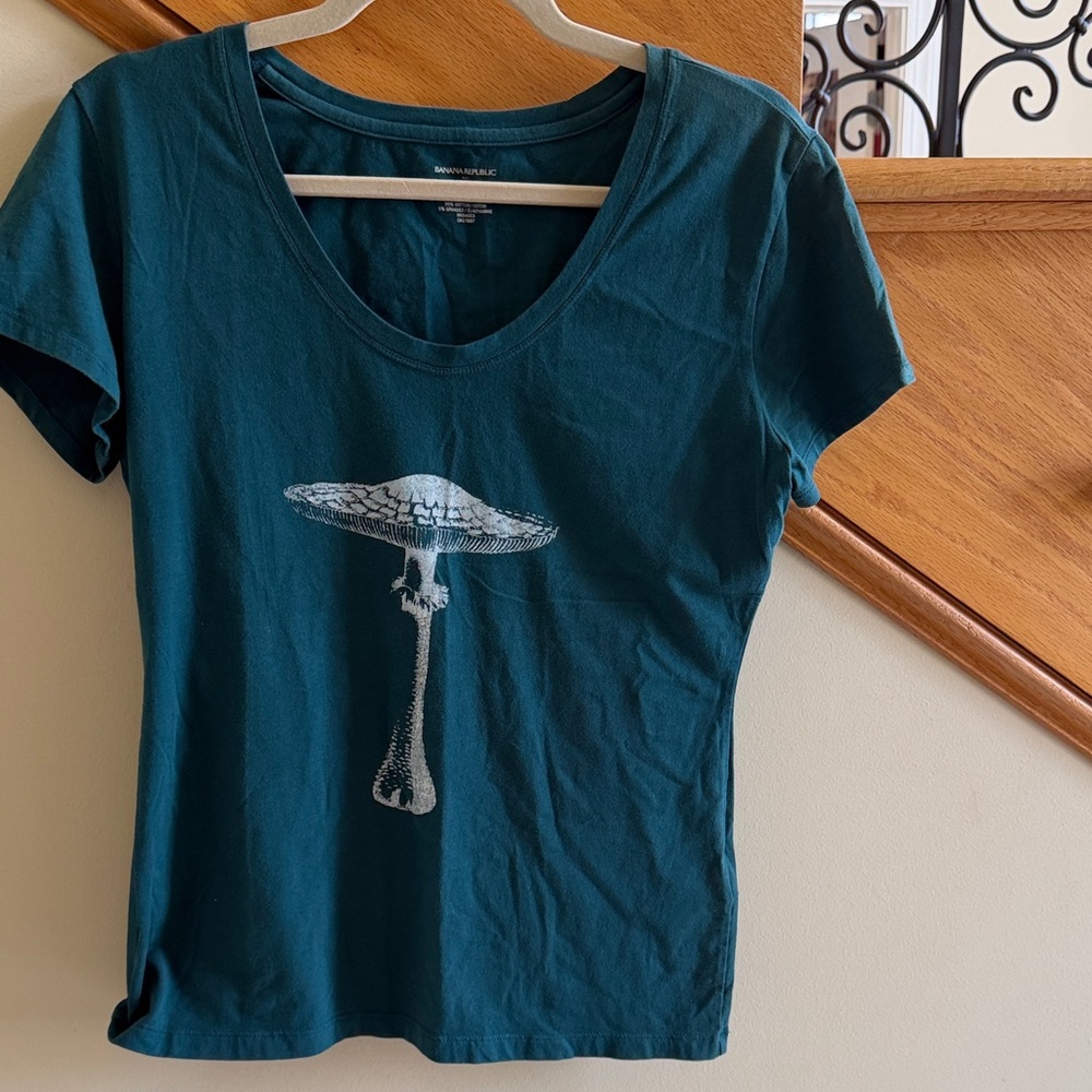 Banana Republic Teal Graphic Scoop Neck Tee Size Medium